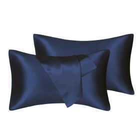 75D Satin Artificial Silk Pillowcase (Option: Navy Blue-Standard 20X26in-1Pairs)